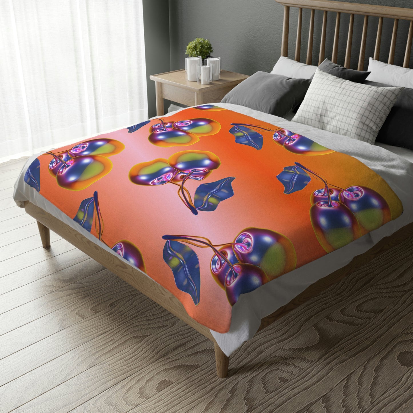 Retro Cherry Plush Blanket (Two-sided print)